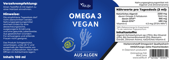 Olio di alghe vegano Omega 3 liquido