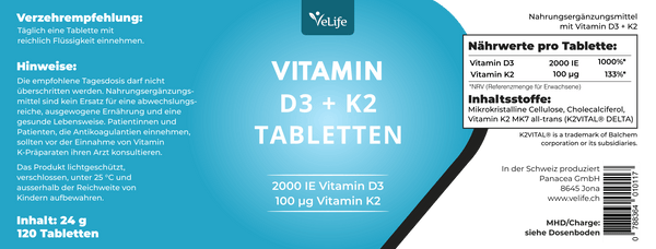 Vitamin D3 + K2 Tabletten