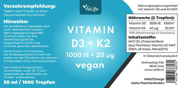 Gocce di vitamina D3 + K2 vegane