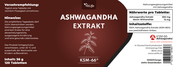 Ashwagandha Extrakt KSM-66 Tabletten - Velife Shop